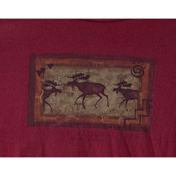 Vintage Yellowstone National Park T Shirt Men's Medium Red Maroon Moose Size 2XL - Picture 2 of 5